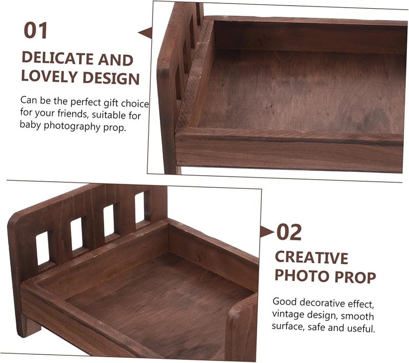 Vintage Wooden Bed Photography Prop For Newborns Compact Sturdy Safe Milestone Photo - Image 5
